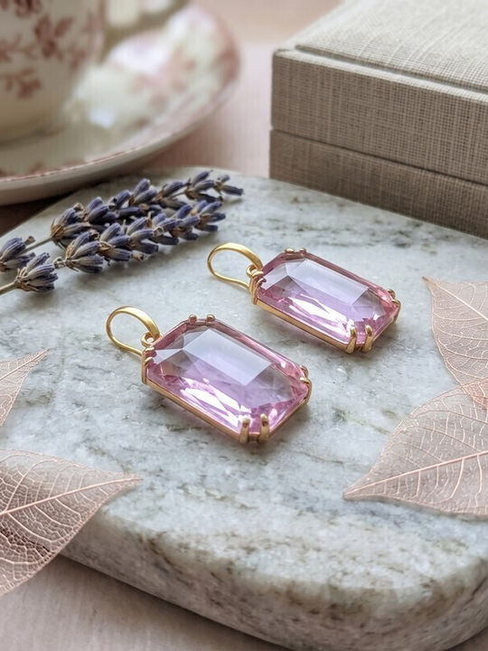 Grekas Knitted Gold Plated Dangle Earrings with Purple Stones Grekas Knitted Gold Plated Dangle Earrings with Purple Stones