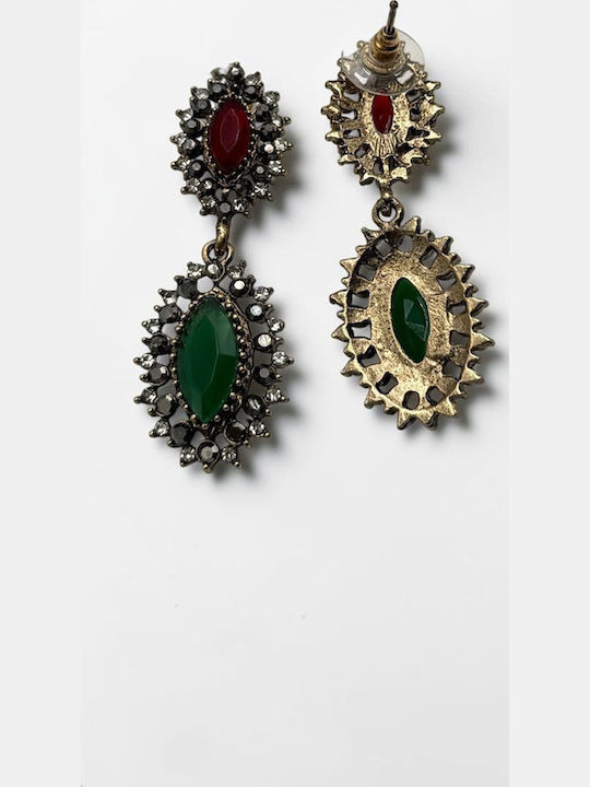 Dangle Earrings with Red Stones