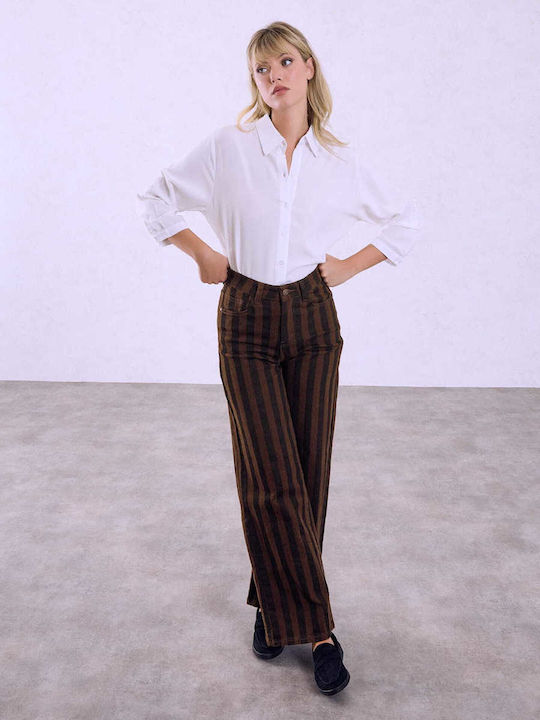 Celestino Blugi Damă Wide-leg Dungi Lejer Fit Maro