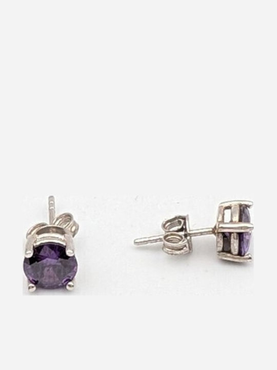 Grekas Silver Stud Earrings with Purple Stones