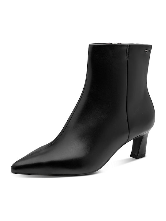 Leder Damen Stiefeletten Knöchel mit Mittelhohem Absatz Schwarz