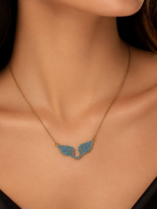 Necklace Angel Wings Gold Plated Steel Turquoise Necklace Angel Wings Gold Plated Steel Turquoise