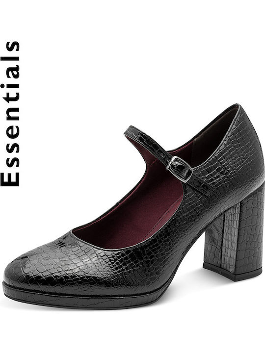 Pumps mit Riemen & Chunky Hochabsatz Schwarz