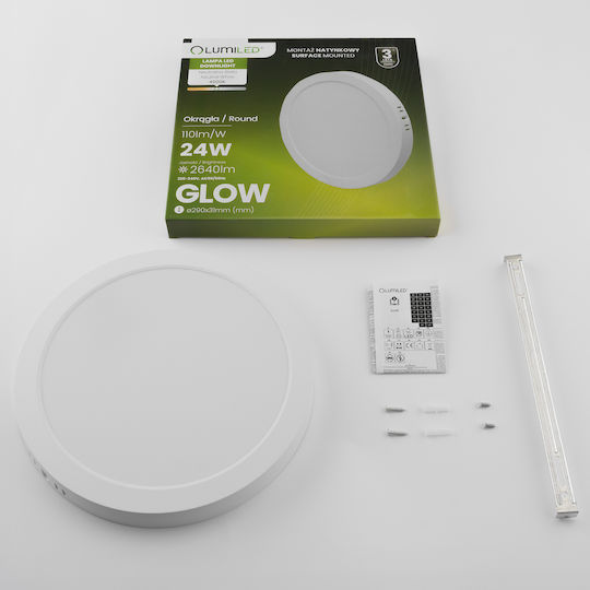 Таванно Стенно Осветително Тяло Led 24w Кръгло 4000k Glow Бяло Lumiled