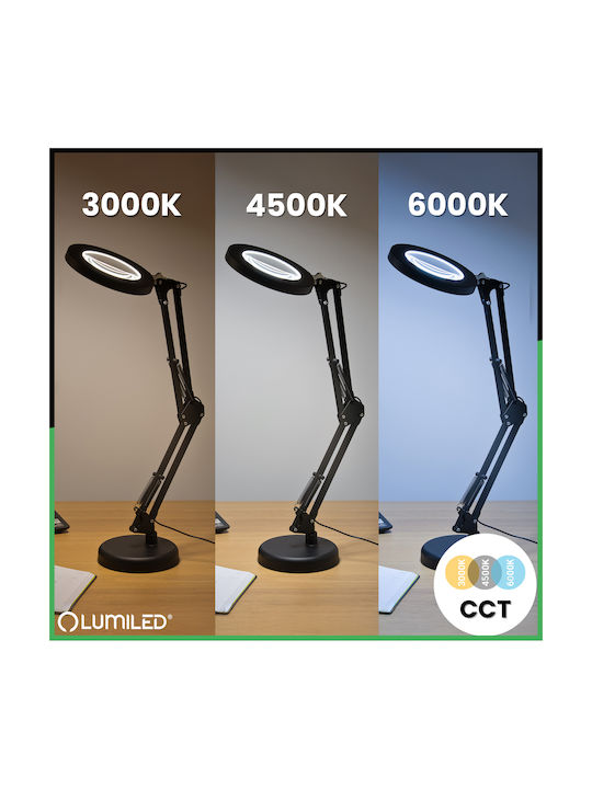 Luca 2 Μαύρη Επιτραπέζια Φωτιστική Λάμπα Led 8w Cct Επιτραπέζια Λάμπα Σχεδιασμού 3x Μεγεθυντικός Φακός