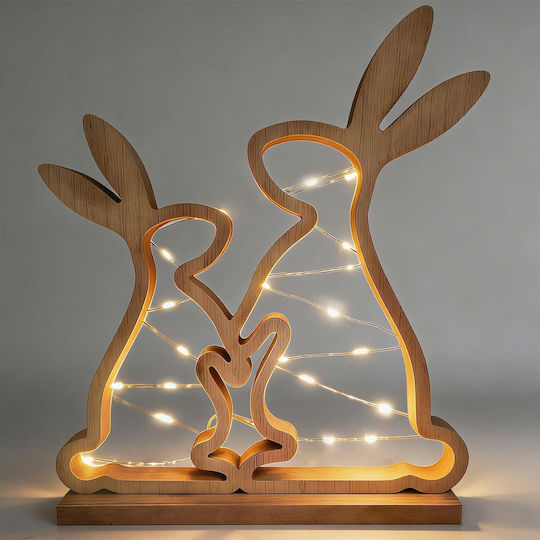 Oster Hölzernes LED Kaninchen Figur Stilvolle Dekoration 31x25,3 cm Braun