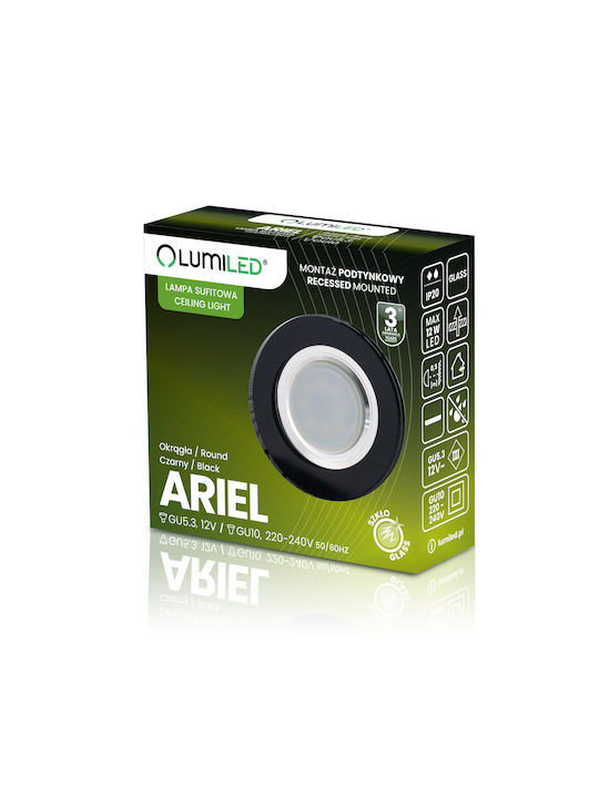 Потолочно Осветително Тяло Led Халоген Стъкло Gu10 Mr16 Фиксирано Кръгло Ariel Черно