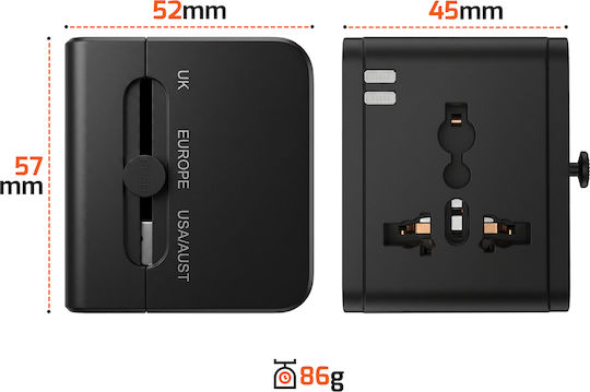 Linq International Power Strip Charger 1440w 2 USB USB-C 15w Черен