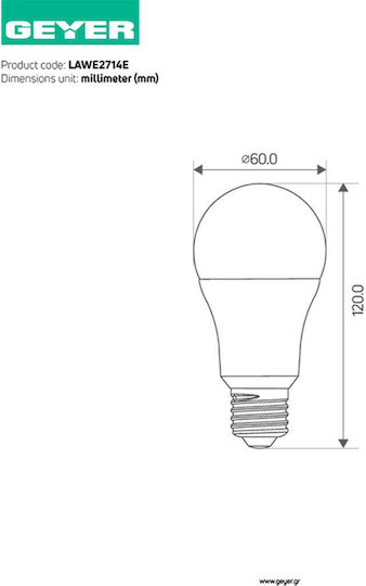 Geyer LED крушка 14W 134mm за фасунга E27 и форма A21 Топло бяло 1200лм