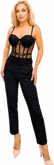 Elegant Manova Corset Tulle Inserts Metal Closure Black