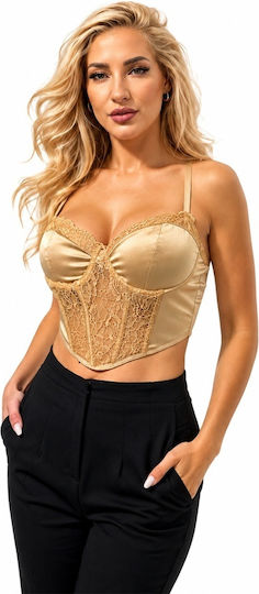 Corset Din Satin Eumipa Dantelă Croială Asimetrică Bronz Mărimea S M