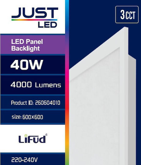 Just Led LED-Panels Rücklicht 40 Watt Quadratisch 3cct D:595x595mm 260604010 Just Led LED-Panels Rücklicht 40 Watt Quadratisch 3cct D:595x595mm 260604010