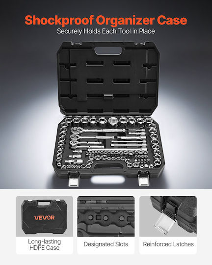 Vevor Socket Set 86 Pieces 9.5 & 6.4 & 12.7 mm Socket Driver SAE Metric Mechanic Tool Set Screwdriver Accessories Storage Case Alloy Steel Cr-v Car Repair