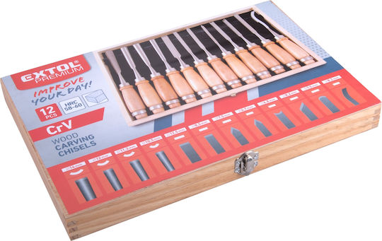 Set Dălți Sculptură 200mm 8812405 Cutie Din Lemn Hrc 58-60 12 Bucăți