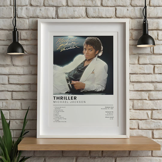 Music Poster Thriller Michael Jackson Ms565 21cm X 30cm Λευκή Ξύλινη Κορνίζα-71780pd159067f55310