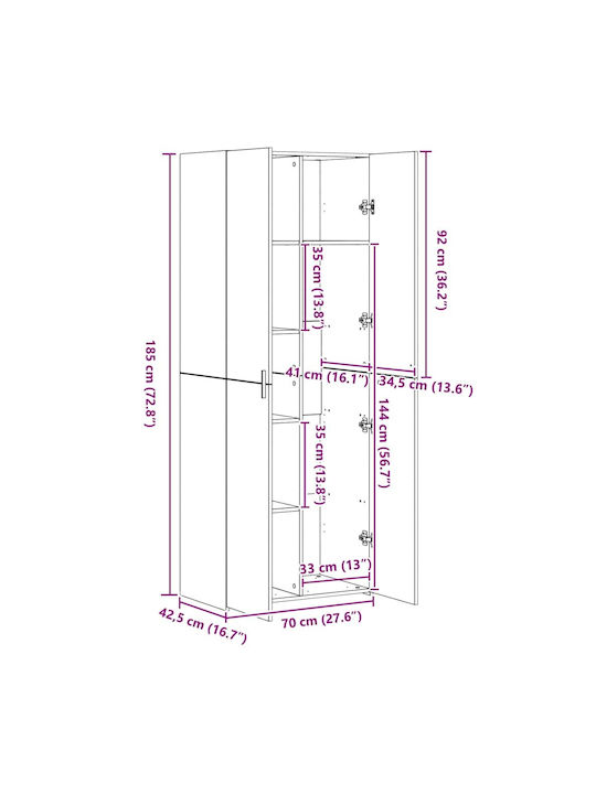 Dulap De Prezentare Pentru Sufragerie Din Placă Din Lemn Agregat Stejar Negru 70x42.5x225cm