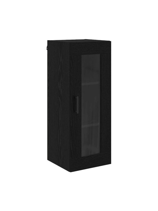 Wall Mounted Living Room Cabinet Made of Wood and Metal Black Oak 34.5x34x90cm