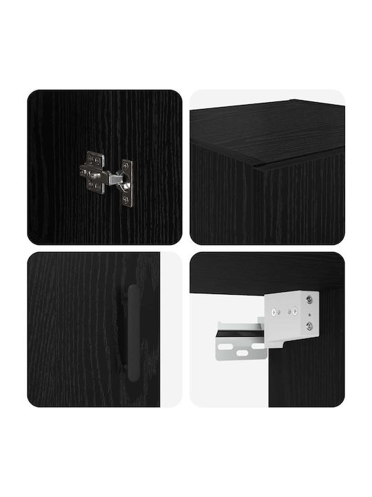 Wall Mounted Living Room Cabinet Made of Wood and Metal Black Oak 34.5x34x90cm