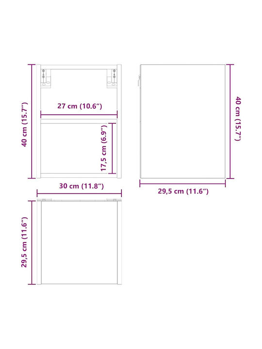Riga Wall Living Room Cabinet from Particle Board Grey 30x29.5x80cm