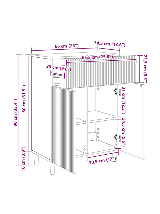 Living Room Display Cabinet made of Particle Board Grey 66x34.5x90cm