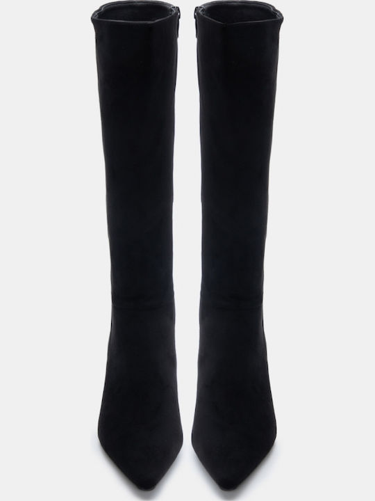 Wildleder Damenstiefel mit mittlerem Absatz Schwarz