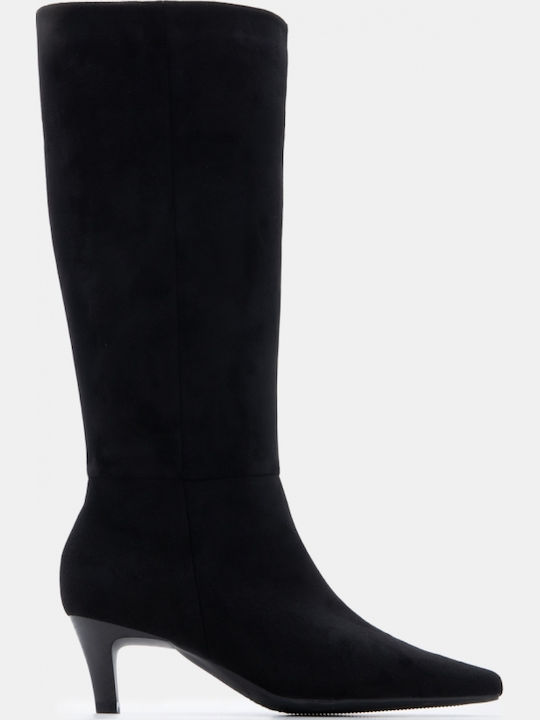 Wildleder Damenstiefel mit mittlerem Absatz Schwarz