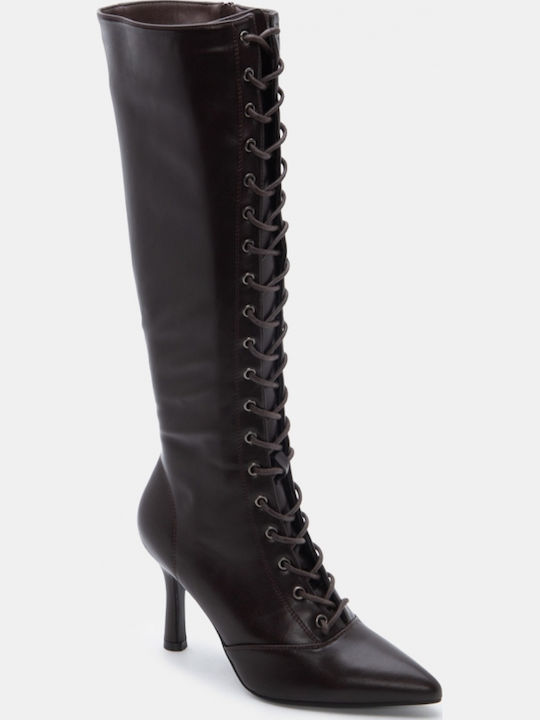 Wildleder Damenstiefel mit hohem Absatz Braun