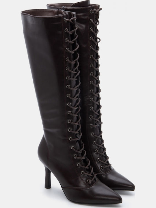 Wildleder Damenstiefel mit hohem Absatz Braun