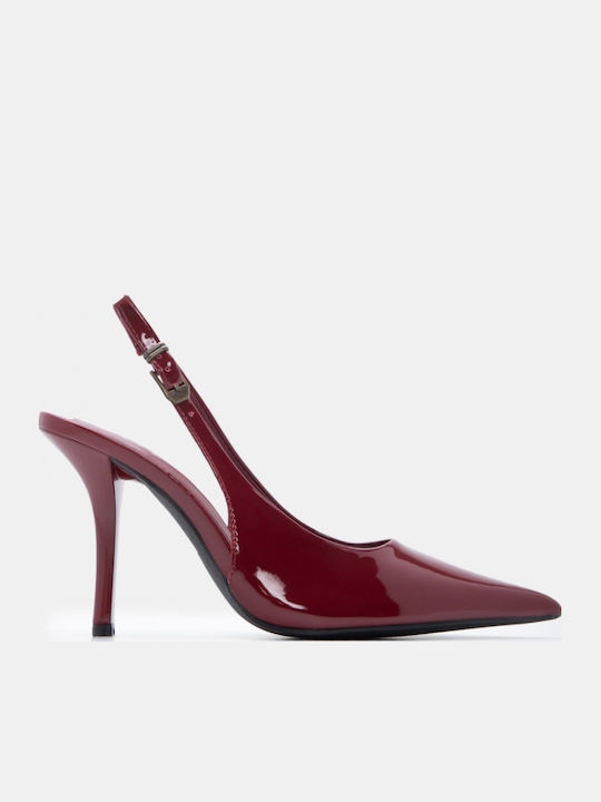 Spitze Zehen Pumps mit Hochem Absatz Burgundisch