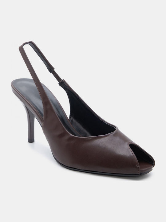 Peep Toe Heels with High Brown Heel