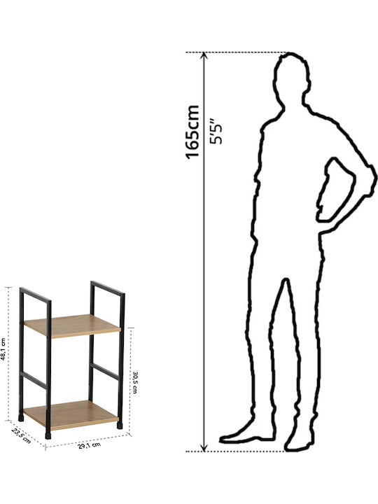 Bookcase Artemis-3048 Oak 2 Shelves 29.1x23.5x48cm Black Metal Frame