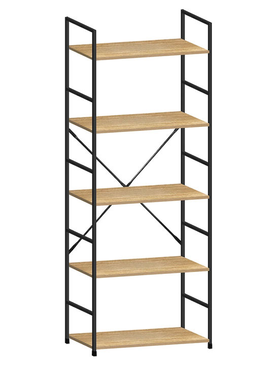 Bookcase Artemis-60144 Oak 5 Shelves 58.6x23.5x144cm Black Metal Frame