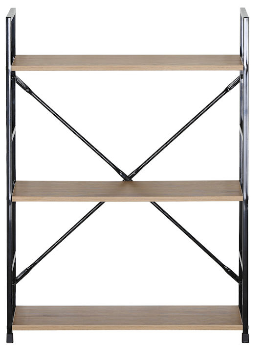 Bookcase Artemis-6080 Oak 3 Shelves 58.6x23.5x80cm Black Metal Frame