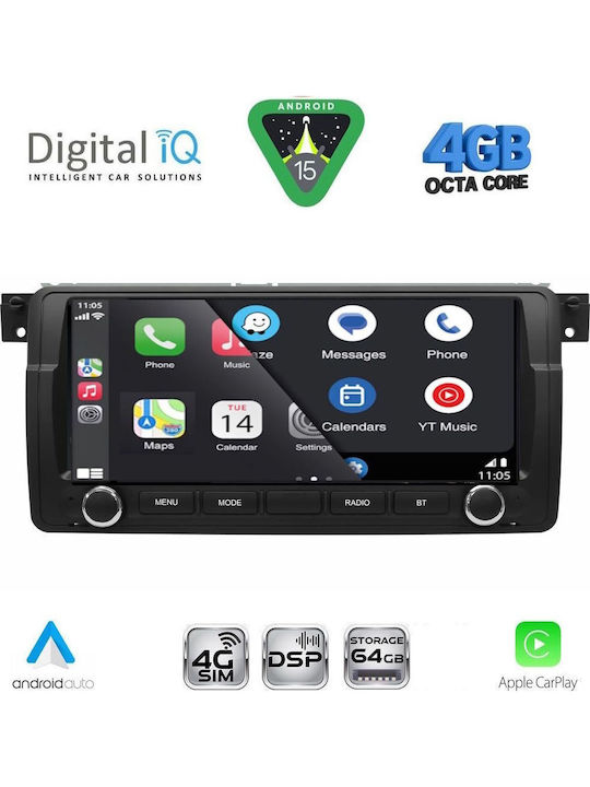 Digital IQ Auto-Audiosystem für BMW Serie 3 / E46 1998-2005 mit Bluetooth USB Eingebautes Wi-Fi GPS Apple CarPlay Android Auto mit Touchscreen 8.8"
