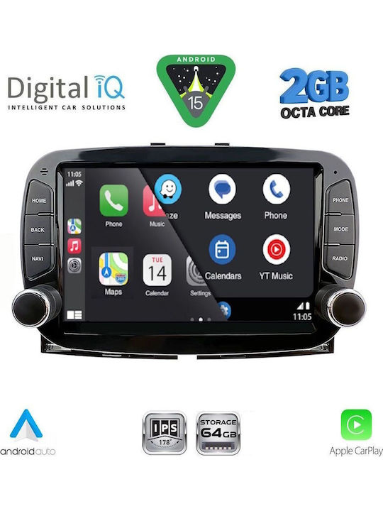 Digital IQ Auto-Audiosystem Für Fiat 500 2016-2025 Bluetooth USB Eingebautes Wi-Fi GPS Apple CarPlay Android Auto Mit 7 Zoll Touchscreen