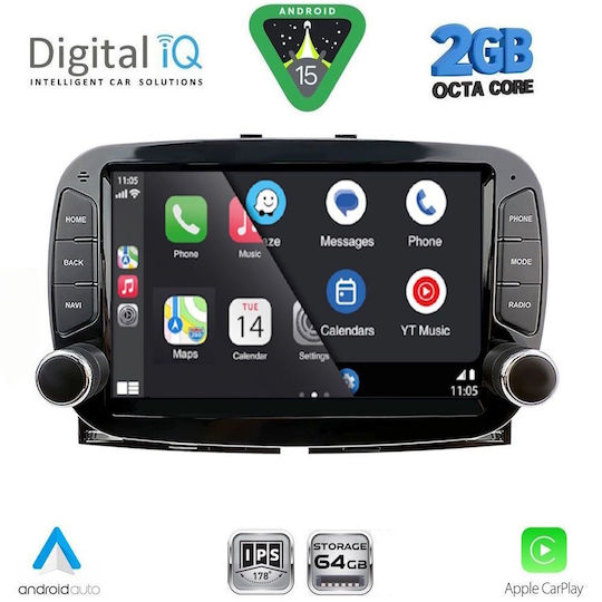 Digital IQ Car Audio System for Fiat 500 2018 (Bluetooth/USB/WiFi/GPS/Apple CarPlay/Android Auto) with 7" Touch Screen