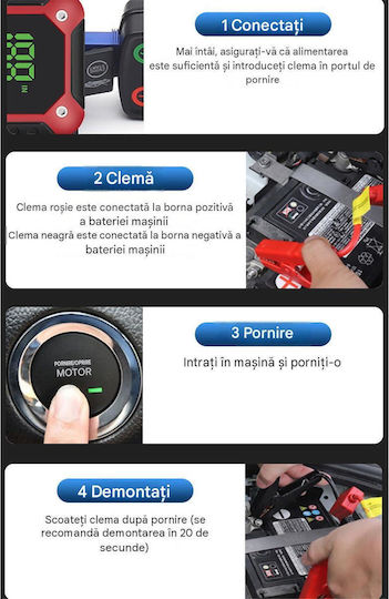 Q520 Pornitor Portabil pentru Baterie Auto și Motocicletă 2000A cu Power Bank / USB / Lanternă 12V