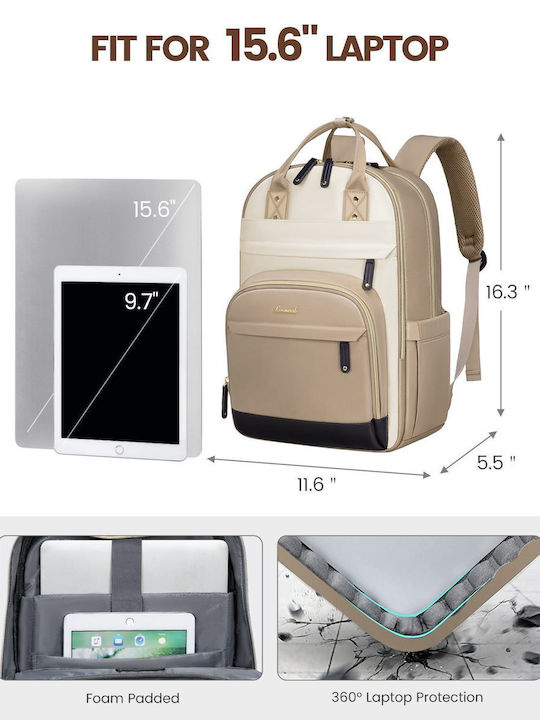 Lovevook Раница за лаптоп 15.6" с USB порт в бежов цвят MB2012
