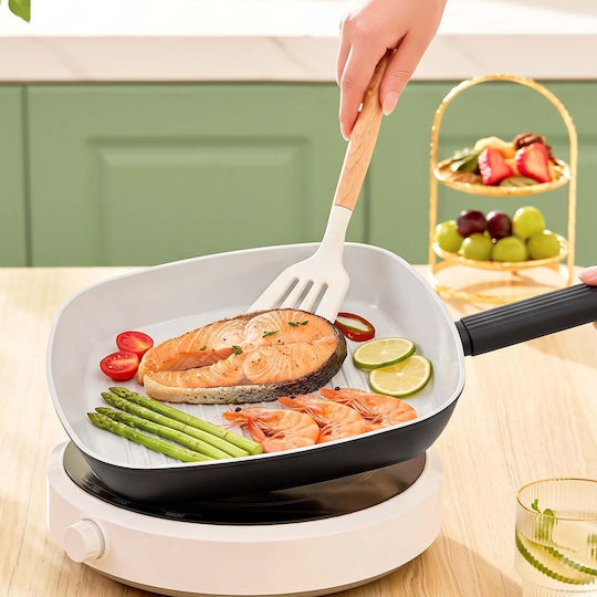 Swiss Haus 24 Cm Square Griddle Pan Non-stick Ceramic Interior Coating Black
