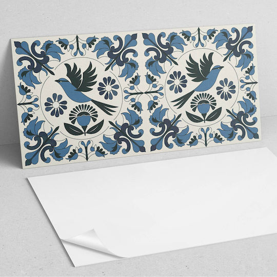 Vinyl Tiles Kitchen Motif Bird Flower Pattern 6x60x30 Cm