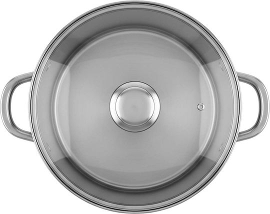 Swiss Haus Oală din oțel inoxidabil cu capac de sticlă 28 cm argintie