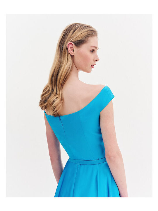Summer Midi Dress for Wedding Christening Satin Turquoise