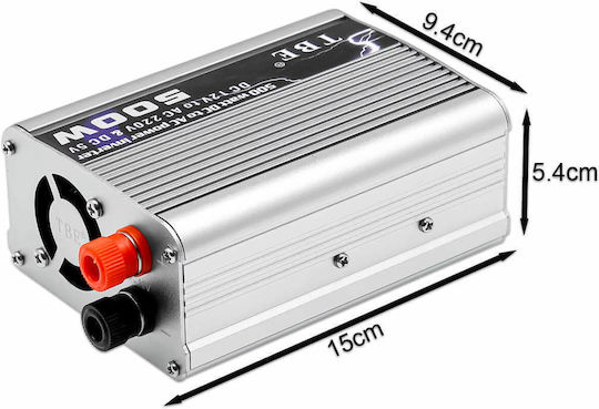 Inverter Αυτοκινήτου Τροποποιημένου Ημιτόνου 500w Μετατροπή 12v Dc 220v Ac Κροκοδειλάκια Θύρα Usb-a Ασημί Tbe