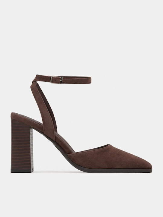 Pointed Toe Heels with Strap & High Brown Heel
