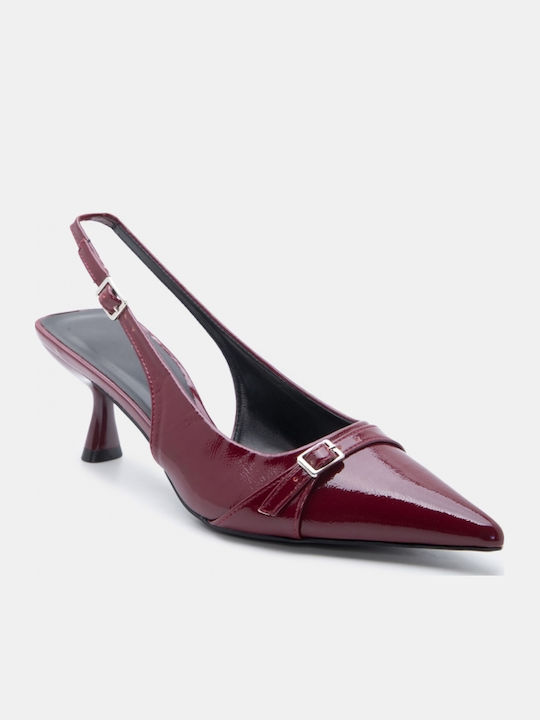 Spitze Zehe Pumps mit Riemen & Mittlerem Absatz Burgundisch