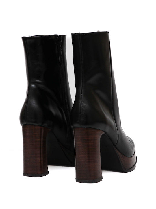Leder Damen Stiefeletten Ankle Boots mit hohem Absatz Schwarz