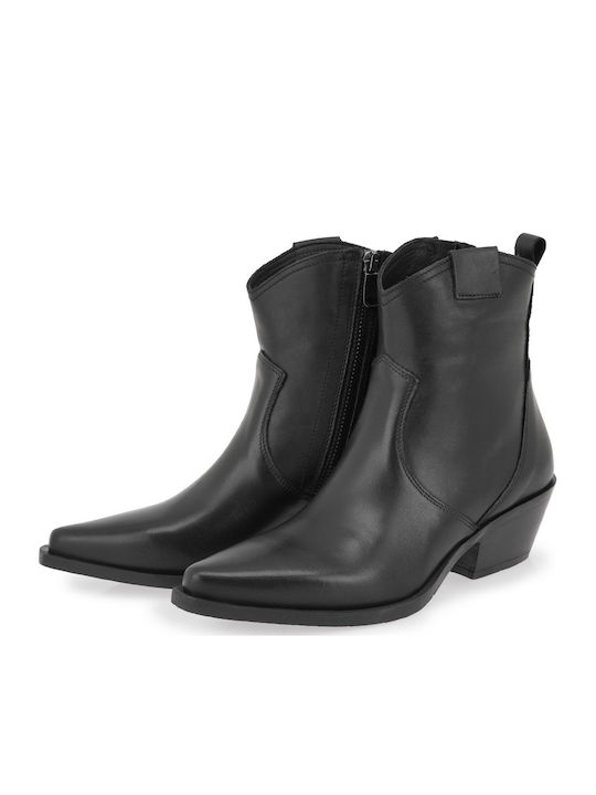 Ghete Dama Cowboy de Piele cu Toc Mediu Negre