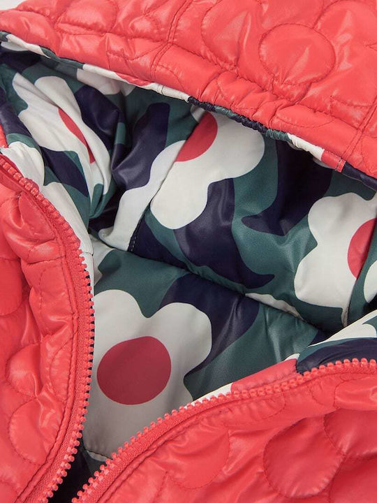 Kids Short Double Sided Parka with Hood Coral