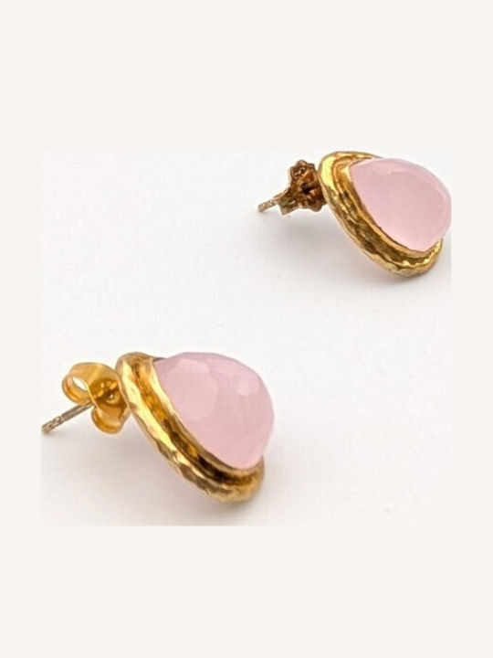 Grekas Single Gold Plated Silver Stud Earring with Pink Stones