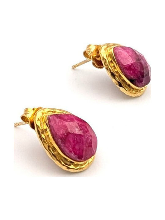 Grekas Silver Gold Plated Earrings with Stones
